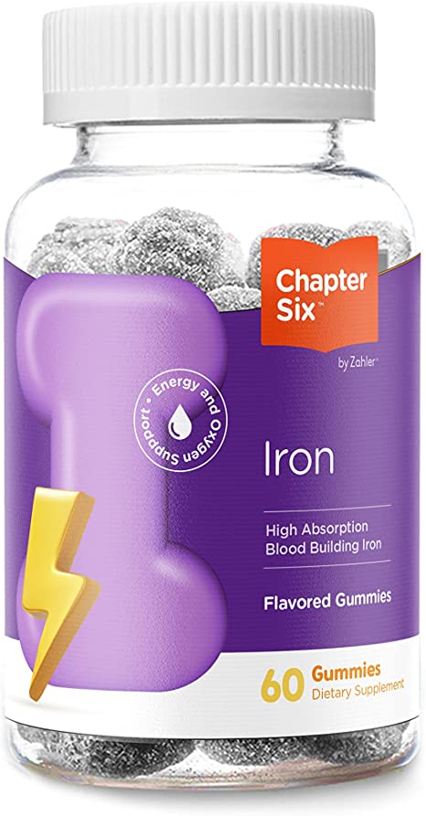 Chapter Six Iron Gummies, Iron Gummies Supplement with Vitamin C, Iron for Adults 10mg, Kosher, 60 Flavored Gummies