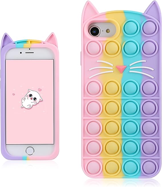 Coralogo Color Cat Case for iPhone SE 2022/2020/6/6S/7/8 Cartoon Funny Kawaii Cute Silicone Fun Cover Stylish Fidget Design for Girls Boys Teen Cases(for iPhone SE 2022/2020/6/6S/7/8 4.7")