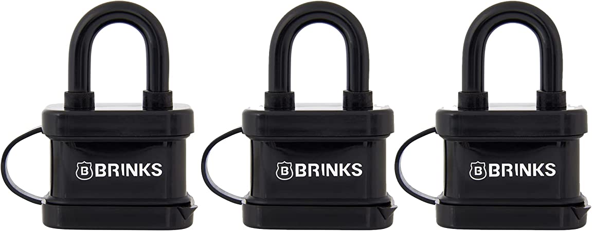 BRINKS - 40mm Laminated Steel Weather Resistant Padlock, 3-Pack - Vinyl Wrapped and Chrome Plated with Hardened Steel Shackle