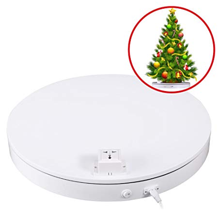 Fotoconic White Electric Motorized Rotating Turntable Display Stand with AC Power Outlet for Electrical Product Display, 20 Inch / 50cm Diameter, 180 Pounds Loading