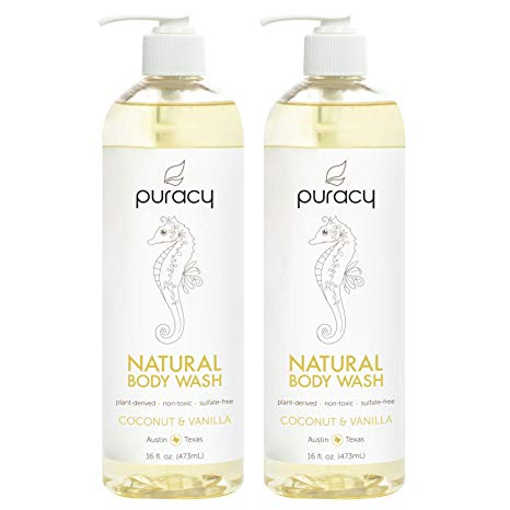 Puracy Natural Body Wash, Coconut & Vanilla, Sulfate-Free Bath and Shower Gel, 16 Ounce (2-Pack)