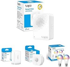 TP-Link Paquete de Tapo H100 Smart Hub   Tapo T110 Sensor de Contacto Inteligente   Tapo T100 Sensor de Movimiento Inteligente   Tapo L530E Bombilla Inteligente Multicolor Paquete de 2