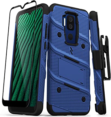 ZIZO Bolt Series for Cricket Influence Case with Screen Protector Kickstand Holster Lanyard - Blue & Black