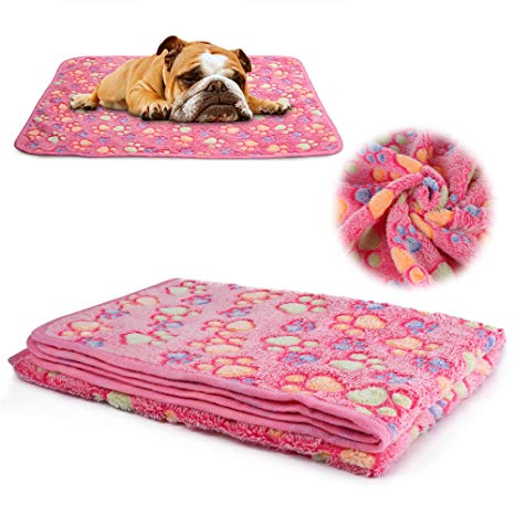 iNNEXT Puppy Blanket for Pet Cushion Small Dog Cat Bed Soft Warm Sleep Mat, Pet Dog Cat Puppy Kitten Soft Blanket Doggy Warm Bed Mat Paw Print