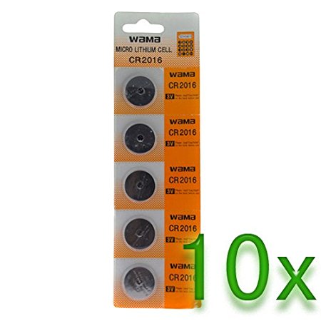 50 X Powertron CR2016 3 Volt Lithium Coin Battery button cells (10 X packs of 5)