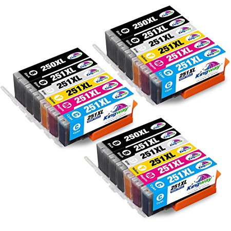 PGI-250XL CLI-251XL Ink Cartridge, Kingway 18 Pack Replacement for PIXMA MG7520 MG6320 Inkjet Printer (3 Large Black, 3 Small Black, 3 Cyan, 3 Magenta, 3 Yellow, 3 Grey)