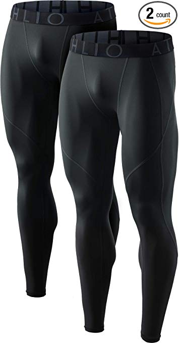 ATHLIO Men's (Pack of 2) Cool Dry Compression Pants Active Sports Baselayer BLP05