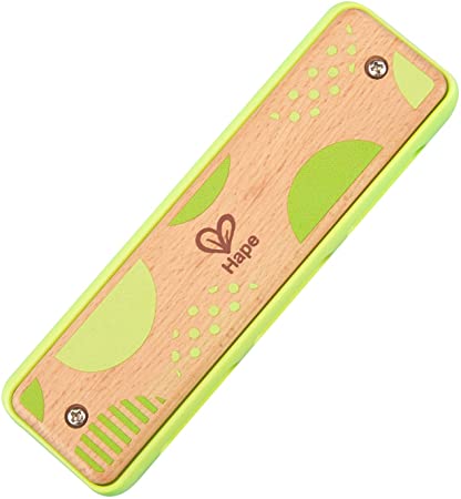 Hape Blues Harmonica | 10 Hole Wooden Musical Instrument Toy for Kids, Green