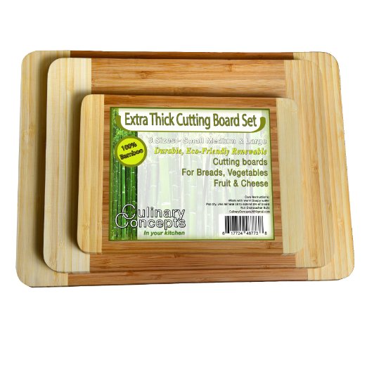 Extra Thick Bamboo Cutting Board set of 3! Piece , For Meat & Veggie Prep, Serve Bread, Crackers & Cheese, and Cocktail Bar Board, Cheese Plates,
