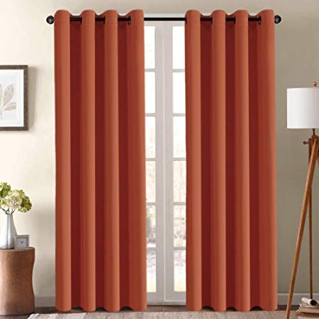 Blackout Curtain for Living Room 96 Inch Long Thermal Insulated Grommet Window Treatment Panel for Bedroom, Energy Saving Curtain for Large Window Door, Thick and Soft - Orange Ochre - Set of 1 Panel