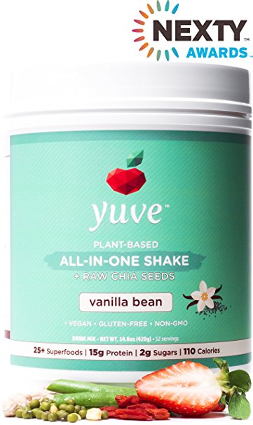 Yuve Vegan Protein Powder with Superfoods - Award Winning Taste - Complete Nutritional Shake - Natural Greens, Plant Based, Non-GMO, Gluten, Dairy, Soy and Lactose Free (Vanilla Tub) 14.8oz/420g