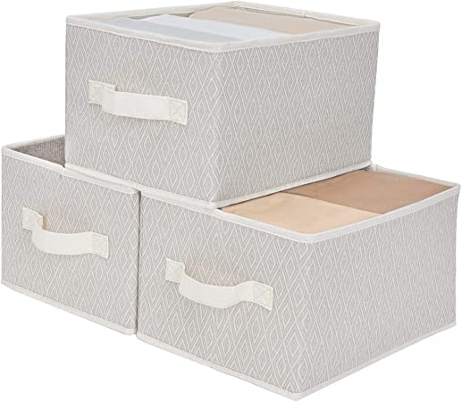 StorageWorks Woven Diamond Storage Bins with Handles, Ornament Storage Box, Collapsible Storage Basket for Shelves, Medium, 3-Pack