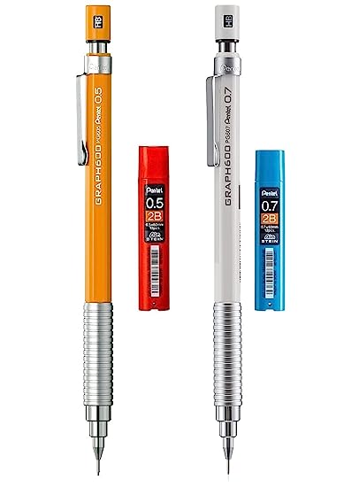 Pentel Graph 600 0.5 mm and 0.7mm Mechanical Drafting Pencil | Lead Of Grade 2B | Mini Interchangeable Eraser With Retractable Mechanism | Swing Grip | Pack Of 1 Each | Extra Lead Tube 1 Each