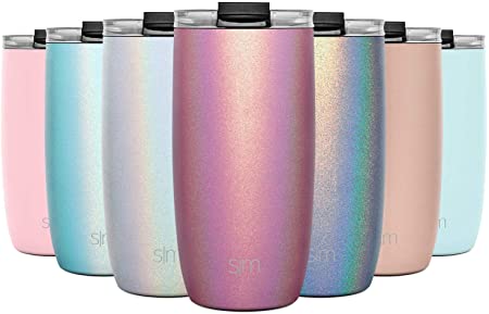 Simple Modern 16oz Voyager Travel Mug Tumbler w/Clear Flip Lid & Straw - Coffee Cup Vacuum Insulated Flask 18/8 Stainless Steel Hydro Water Bottle Shimmer: Rose Quartz