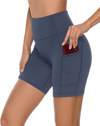 Stelle Women's 8"/ 5" High Waist Biker Shorts Yoga Shorts with Pockets Tummy Control Workout Shorts for Running Gym