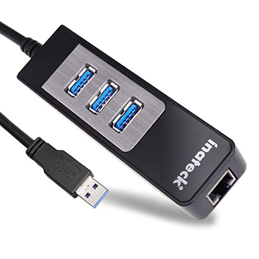[2-in-1] Inateck 3 Ports USB 3.0 Hub and RJ45 10/100/1000 Gigabit Ethernet Hub Converter LAN Wired Network Adapter with a Built-in 1ft USB 3.0 Cable