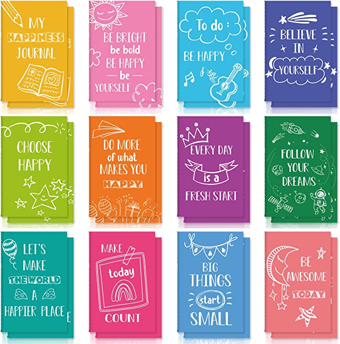 24 Pcs Mini Colorful Notebooks, Funny Motivational Journals Notepads Inspirational Notepads Small Pocket Notebook for Kids Teacher School Office Gift Bulk Prizes Travel Supplies(Lovely Style)