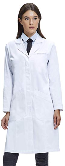 Dr. James Women’s Lab Coat, Classic Fit, Multiple Pockets, White, 39 Inch Length