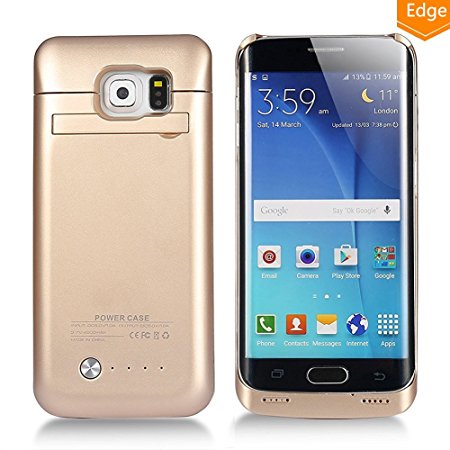 COOLEAD 4200mAh Battery Case Power Charger Case Rechargeable Backup Portable External Power Pack for Galaxy S6 Edge with Kickstand Support Short Protection (Gold)