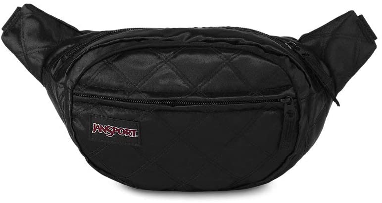 JanSport Fifth Ave FX Fanny Pack - Hip Bag | Ideal Waist Bag for Travel, Sightseeing & Hiking | Black Satin Diamond Quilting