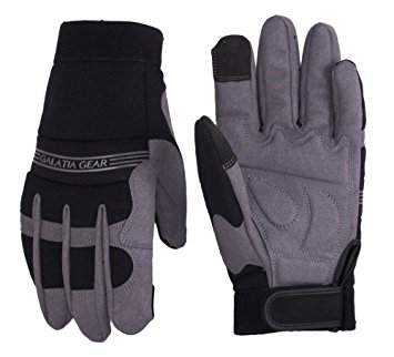 Synthetic Leather Work Gloves- Touch Screen Functional- Mechanic/Machine/Tactical/Utility - Tear Vibration Temperature Cut Resistant- Reinforced- Gray/Black- One(1) Pair- [Small]