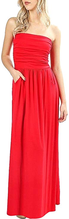Bon Rosy Women's Casual Plain Flowy Loose Cover-Up Stripe Jersey Maxi Dress w/Pockets