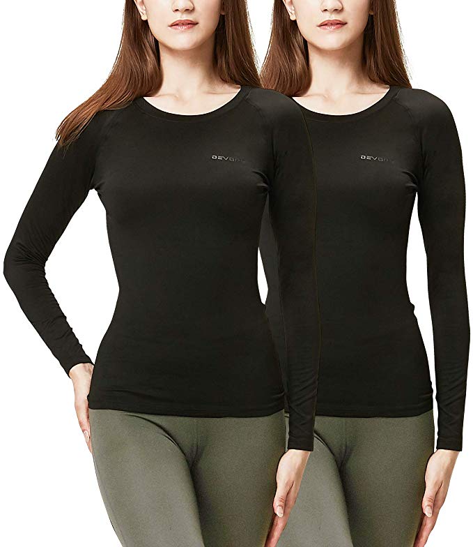 DEVOPS Women's 2 Pack Thermal Heat-Chain Compression Baselayer Tops Long Sleeve T-Shirts