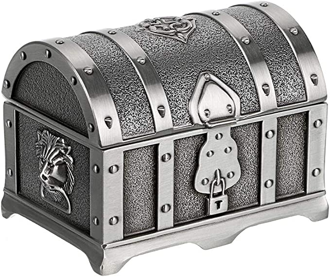 Hipiwe Vintage Metal Jewelry Box Treasure Trinket Chest,Smal Ring Earrings Necklace Keepsake Gift Holder Case for Girls Ladies Women (Small)