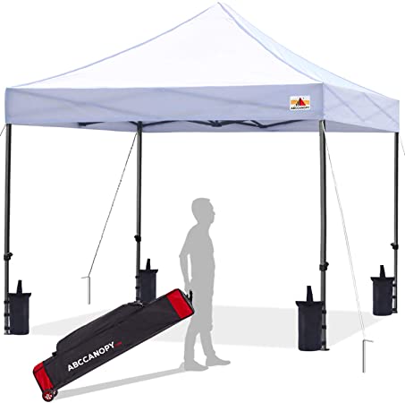 ABCCANOPY Pop up Canopy Tent Commercial Instant Shelter with Wheeled Carry Bag, Bonus 4 Canopy Sand Bags, 8x8 FT (White)