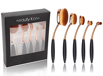 BeautyKate 5pcs/set Toothbrush Oval Makeup Brushes Set Face Countor Cream Powder Concealer Blush Cosmetic Foundation Cosmetic Brush Set (Rose Gold)