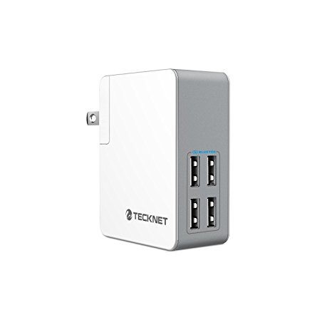 USB Charger TeckNet 4-Port Home Travel Adapter Wall Plug 24W/4.8A PowerZone C3 With BLUETEK Smart Charging For iPhone,iPad,more MobilePhone and Tablet