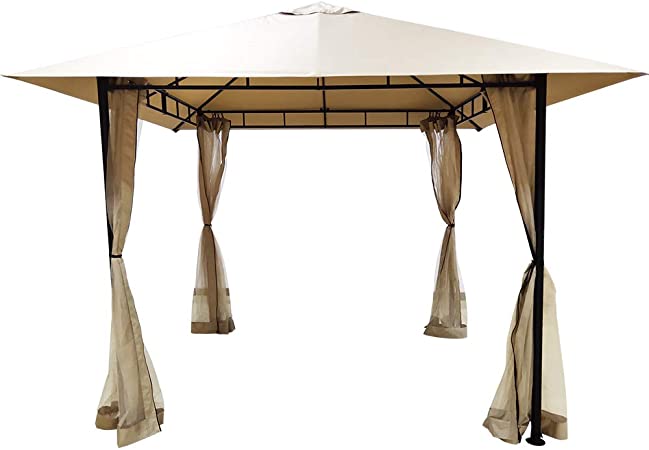 DikaSun Gazebos for Patios Single Roof Gazebo with Curtains, Outdoor Shade Canopy Gazebo with Adjustable Top Corner Tubes (Beige)