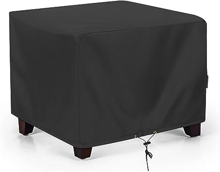 SunPatio Outdoor Ottoman Cover, Waterproof Square Coffee Table Cover, Patio Furniture Side Table Cover, All Weather Protection, 32W x 32D x 18H Inches, Black