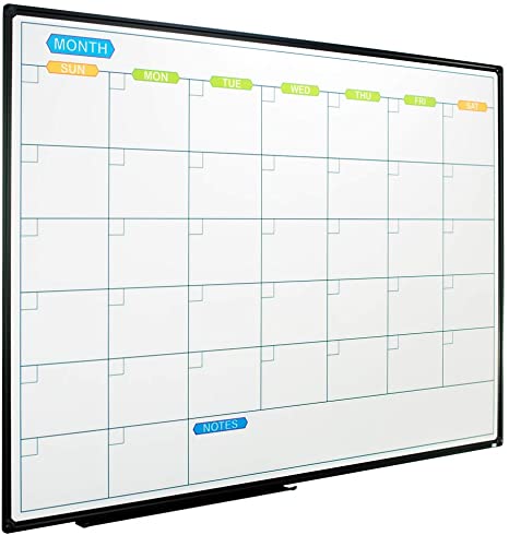 JILoffice Dry Erase Calendar Whiteboard - Magnetic White Board Calendar Monthly 48 X 36 Inch, Black Aluminum Frame Wall Mounted Board for Office Home and School