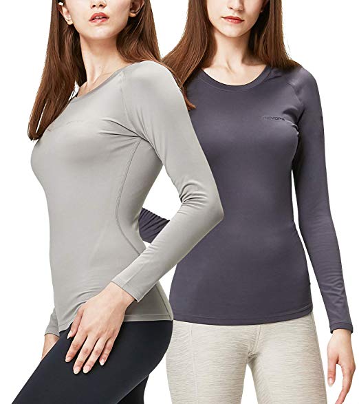 DEVOPS Women's 2 Pack Thermal Heat-Chain Compression Baselayer Tops Long Sleeve T-Shirts