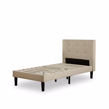 Zinus Upholstered Button Tufted Platform Bed with Wooden Slats, Twin