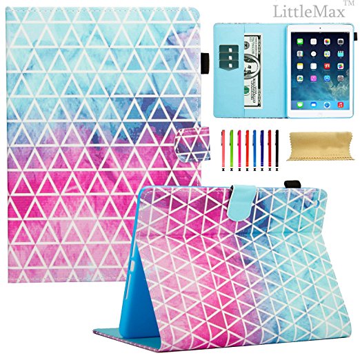 LittleMax New iPad 9.7 2017 Case Synthetic Leather [Card Slots & Pen Holder] Kickstand Magnetic Cover with Auto Wake / Sleep Feature for Apple New iPad 9.7-Inch Latest 2017 Model-04 Ink Triangle