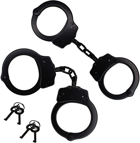 Holt 2 Pairs Double Lock Handcuffs | Black Steel Welded Chain with 4 Keys | 2pc Set | Bonus Multi Tool Key Chain