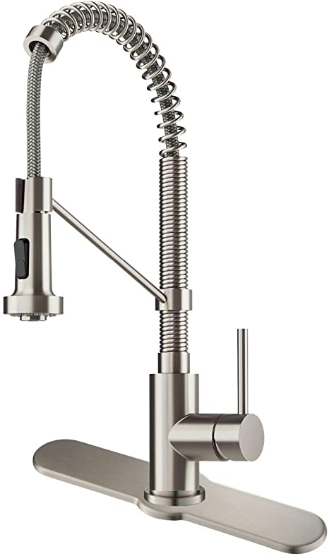 Kraus KPF-1610SFS-DP03SFS Bolden 18-Inch Single Handle Commercial Style Pull-Down Kitchen Faucet with Deck Plate, Spot Free Stainless Steel