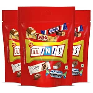 Snickers Best of Minis Assorted Chocolates, Rakhi Gift Pack, Snickers Minis, Twix Minis, Galaxy Smooth Milk Minis, Bounty Minis, 128g, Pack of 3