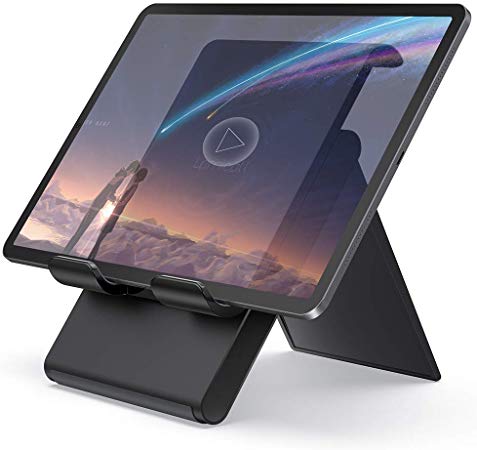 Lamicall Adjustable Tablet Stand Holder - Foldable Desktop Stand Charging Dock for Desk Compatible with Tablets Such As iPad Air Mini 2 3 4 Pro 9.7, 10.5, 12.9, Cell Phone (4-13 Inch) - Black
