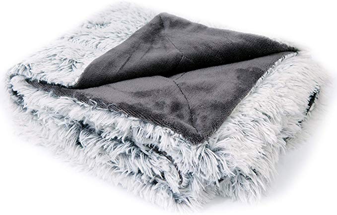 Cheer Collection Reversible Throw Blanket | Long Shaggy Hair Faux Fur Accent Throw - 50" x 60" inches, Gray