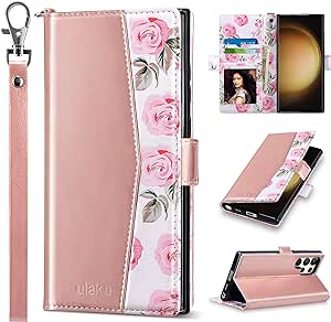 ULAK Compatible with Galaxy S23 Ultra Case Wallet, Samsung S23 Ultra Wallet Case with Card Holders for Women Girls, Durable PU Leather Flip Kickstand Phone Cover for Galaxy S23 Ultra 6.8'', Rose Gold