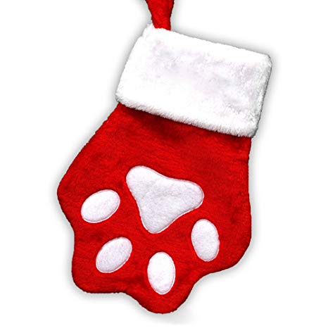 GiftsForYouNow Red Paw Print Pet Christmas Stocking, 100% Polyester with Satin Lining and Fur Cuff, 13.5" x 11", Dog Stocking
