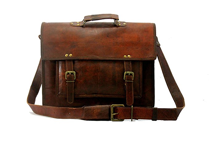 Handmadecraft Real Leather Messenger Cum Laptop Cross Body Satchel Brown Bag Briefcase