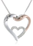 Sterling Silver and 14k Rose Gold Interlocking Heart with Diamond Accent Pendant Necklace 18
