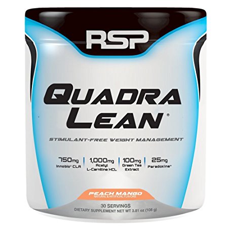 RSP QuadraLean Stimulant Free Fat Burner Powder, Weight Loss Supplement, Appetite Suppressant & Metabolism Booster, Diet Powder for Men & Women (Peach Mango, Powder, 30 servings)