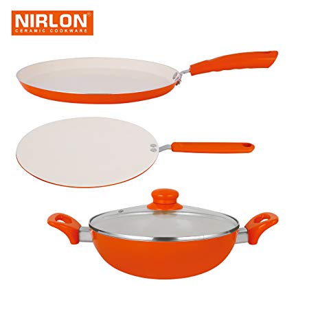 Nirlon Aluminium Cookware Set, 3-Pieces, Orange (BT-CC-DT28-CT-K24)