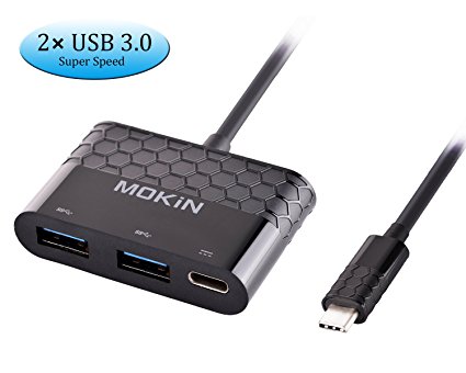 USB-C to USB,MOKiN USB C(Type C/Thunderbolt 3) To USB Multiport Adapter with 2-Port USB 3.0 and USB C/F Charging Port For New MacBook Pro,Chromebook Pixel or USB C Device
