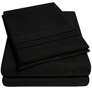 1500 Supreme Collection Extra Soft Twin Sheets Set, Black - Luxury Bed Sheets Set With Deep Pocket Wrinkle Free Hypoallergenic Bedding, Over 40 Colors, Twin Size, Black